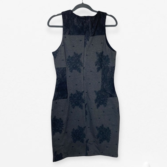 Maeve Anthropologie Gray Black lace fitted bodycon Sheath Sleeveless Dress L - Picture 7 of 9